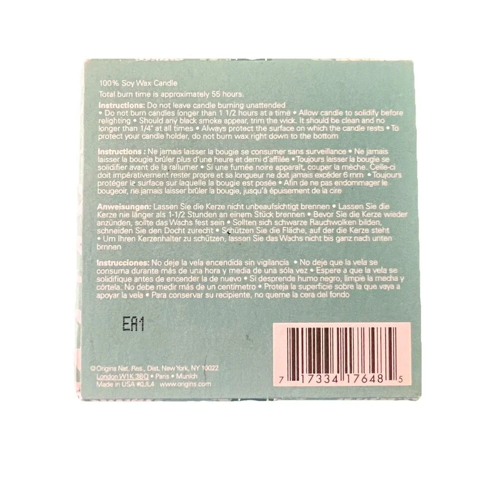 Origins Stress Diffusing Soy Candle 9oz Peppermint Basil Vanilla‎ 55 Hours Burn
